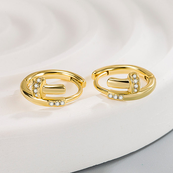 1 Pair Simple Style Irregular Polishing Plating Inlay Copper Zircon Hoop Earrings