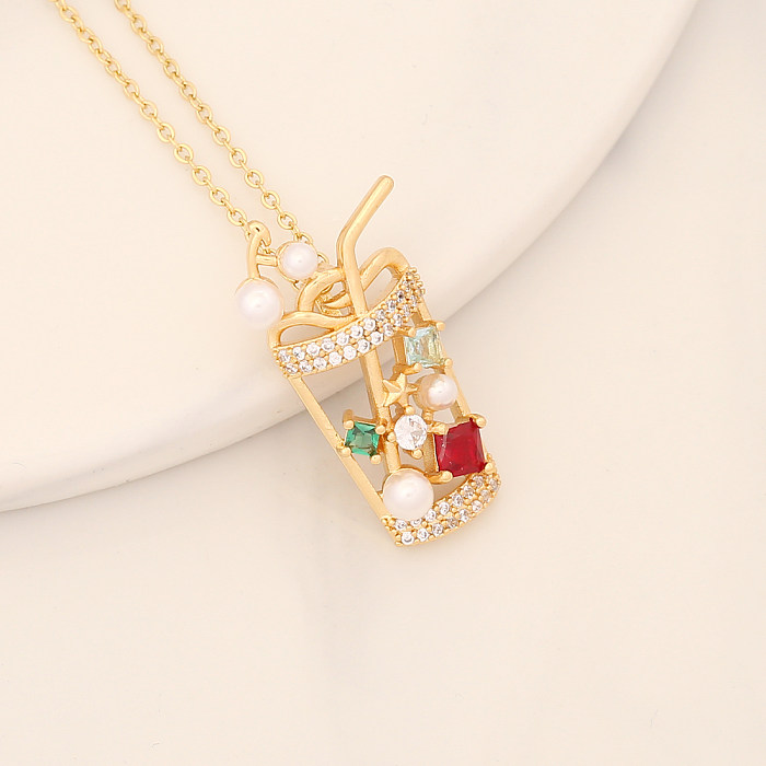 Romantische süße Pendel-Halskette mit Herzform, Blume, Kupferbeschichtung, Inlay-Zirkon-Anhänger