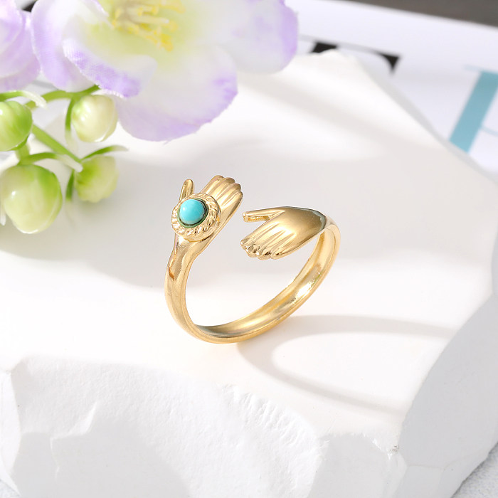 Fashion Palm Eye Flower Copper Open Ring Turquoise Copper Rings