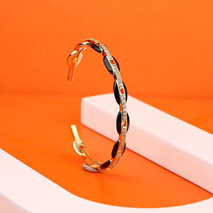 Bracelet géométrique en cuivre et zircon émaillé à la mode