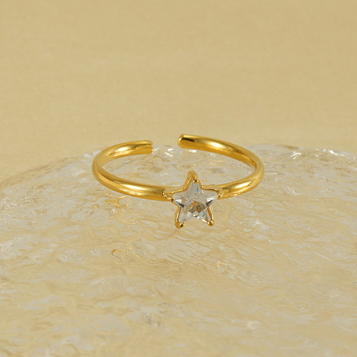 Estilo simples estilo coreano estrela embutimento de aço inoxidável zircão 18K anéis abertos banhados a ouro