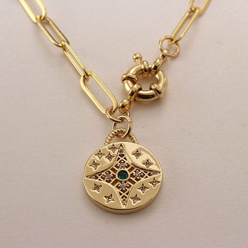 Vintage Style Round Copper Gold Plated Zircon Layered Necklaces In Bulk