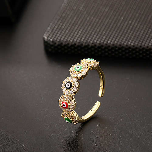 Lady Simple Style Geometric Devil'S Eye Copper Plating Inlay Zircon Open Rings