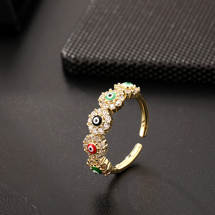 Anéis abertos de zircão com chapeamento de cobre de olho do diabo geométrico estilo simples feminino