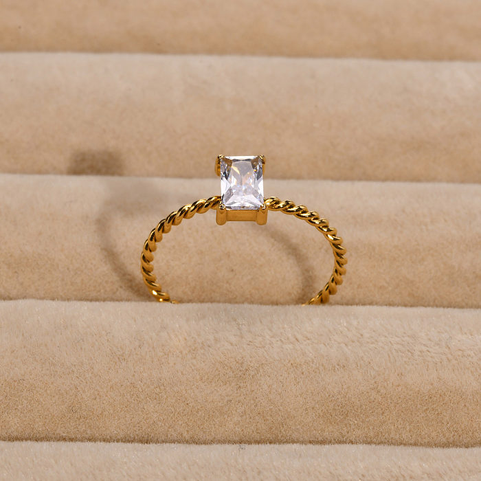 Wholesale Simple Style Rectangle Stainless Steel 18K Gold Plated Zircon Rings