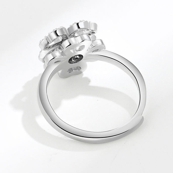 Modischer rotierender vierblättriger Kleeblatt-Ring, kreativer Kupfer-Zirkon-Ring
