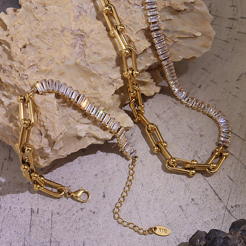Aço titânio 18K banhado a ouro luz luxo em forma de U pulseira de ferradura colar atacado