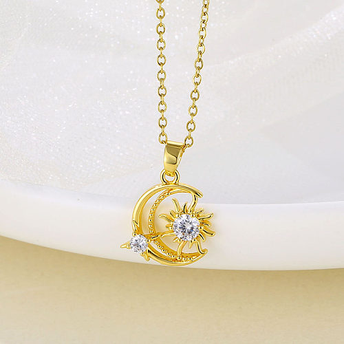 1 Piece Elegant Star Moon Stainless Steel Brass Plating Inlay Zircon Pendant Necklace