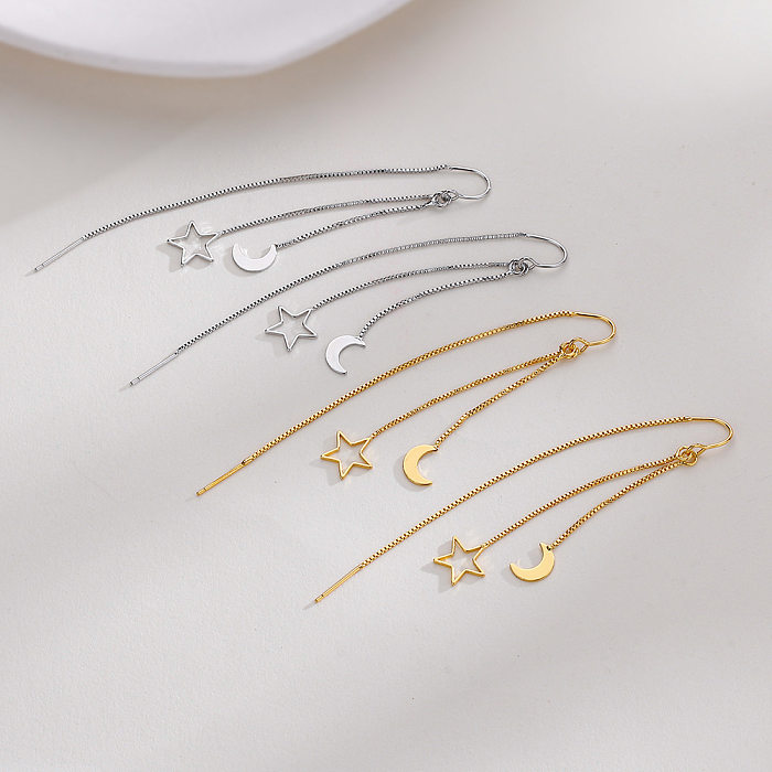 1 paire de boucles d'oreilles pendantes en forme d'étoile en cuivre, Style Simple, Patchwork