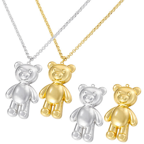 Casual Sweet Little Bear Copper Plating 18K Gold Plated Pendant Necklace