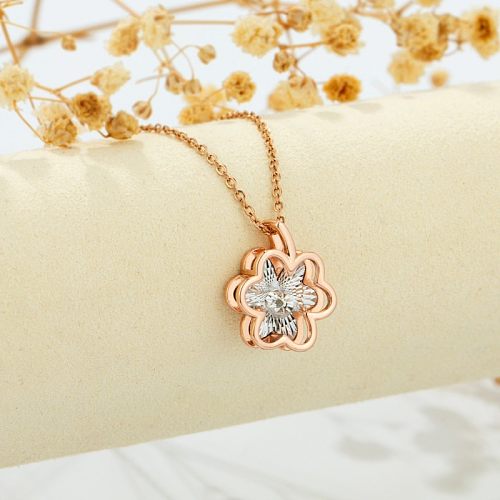 Collier avec pendentif en cuivre et diamant plaqué or rose, fleur décontractée, en vrac