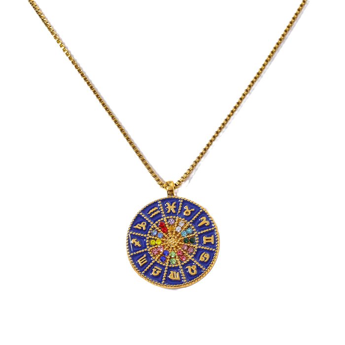 Collier pendentif Constellation ronde rétro en cuivre plaqué or et Zircon, en vrac