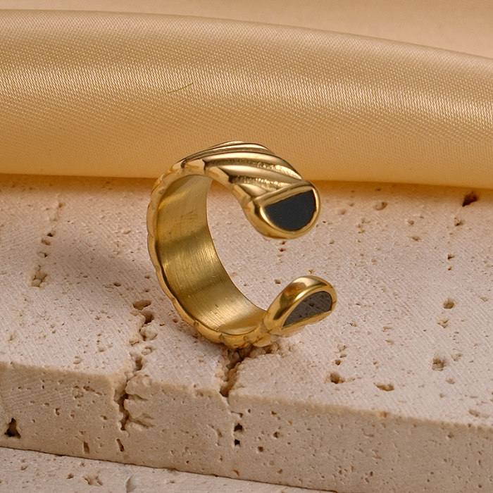 Anéis abertos banhados a ouro com revestimento de esmalte de aço inoxidável irregular estilo simples retrô