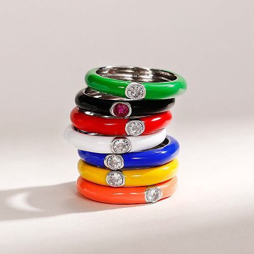 1 Stück modische geometrische Kupfer-Emaille-Inlay-Ringe mit künstlichen Edelsteinen