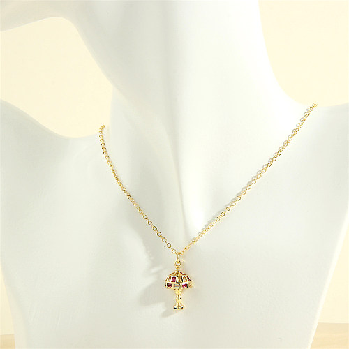 Novelty Simple Style Table Lamp Copper 18K Gold Plated Zircon Pendant Necklace In Bulk