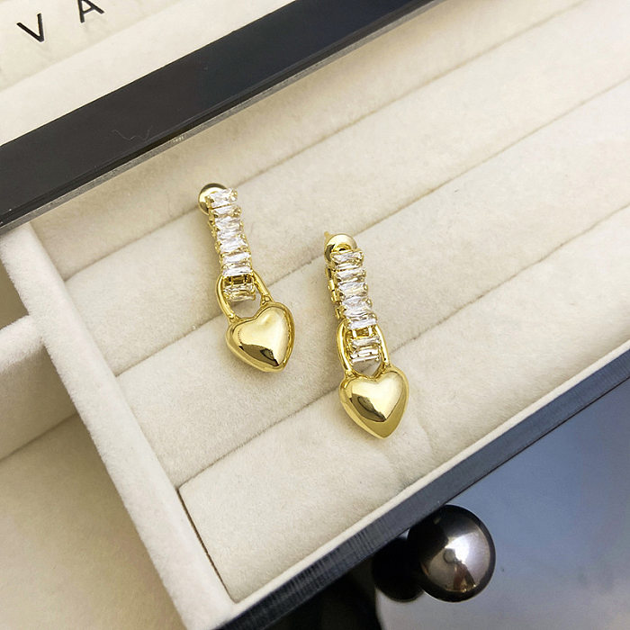 1 Pair Lady Heart Shape Plating Inlay Copper Zircon Drop Earrings