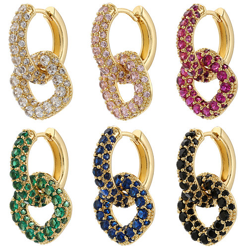 1 paire de boucles d'oreilles pendantes élégantes et luxueuses, avec incrustation carrée brillante en cuivre et Zircon plaqué or 18 carats