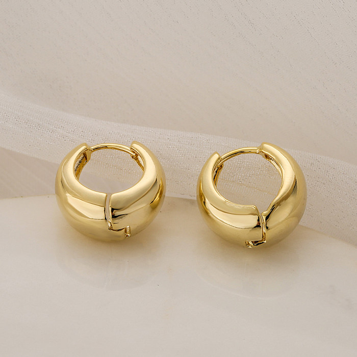 Pendientes de aro de cobre con círculo de moda, pendientes de cobre chapados en oro, 1 par