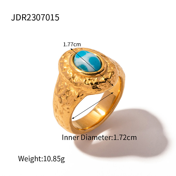 IG Style Elegante ovale Edelstahl-Beschichtung, Intarsien, Naturstein, 18 Karat vergoldet, Ringe, Ohrringe, Halskette