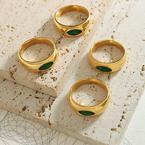 Anéis banhados a ouro elegantes e luxuosos de titânio redondo com revestimento de aço de zircão 18K