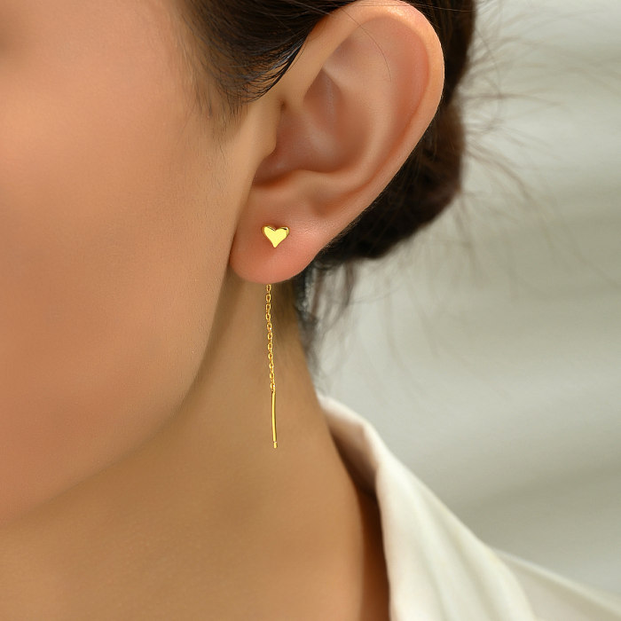 1 Pair IG Style Romantic Heart Shape Plating Copper 18K Gold Plated Ear Line