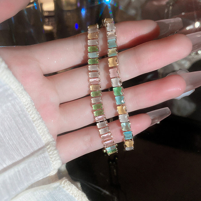 Sweet Colorful Rectangle Copper Inlay Zircon Bracelets