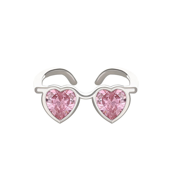 Simple Style Heart Shape Copper Inlay Zircon Open Rings