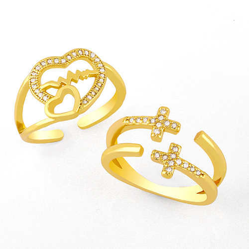 Fashion Double-layer Cross Heart-shaped Open Ring
