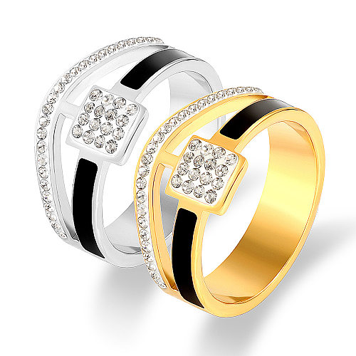 Anéis de pedras preciosas artificiais com embutimento geométrico de aço inoxidável streetwear
