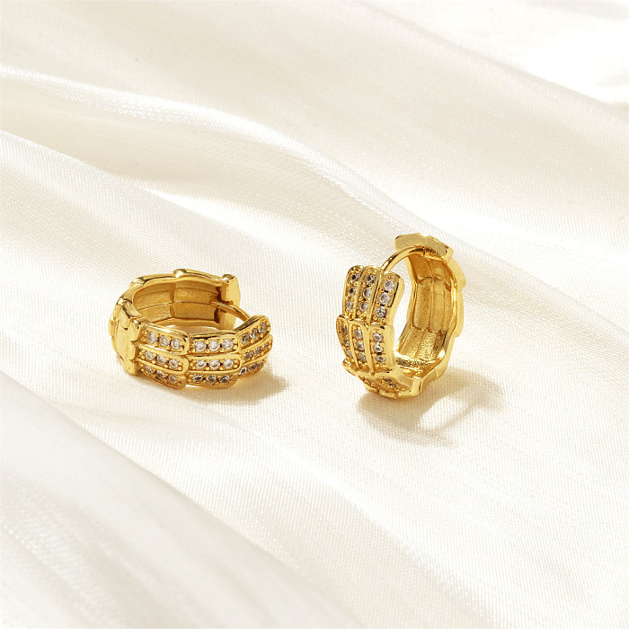 1 Pair Simple Style Geometric Plating Inlay Copper Zircon 18K Gold Plated Hoop Earrings