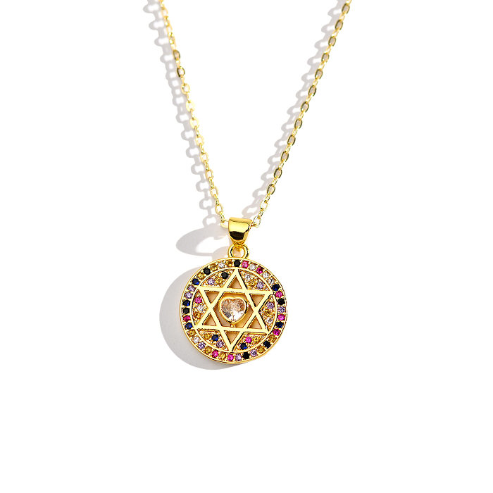 Casual Shiny Hexagram Round Heart Shape Copper Zircon Pendant Necklace In Bulk