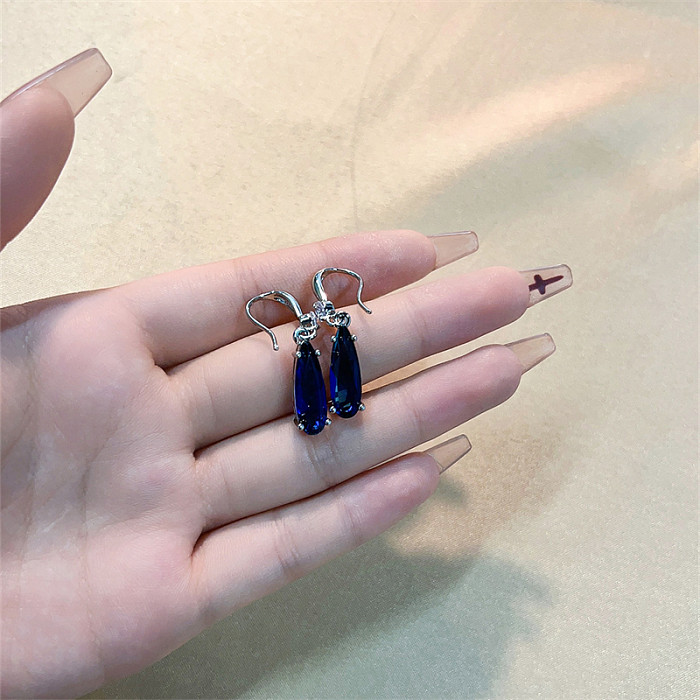 1 Pair Casual Simple Style Water Droplets Plating Inlay Copper Zircon White Gold Plated Drop Earrings