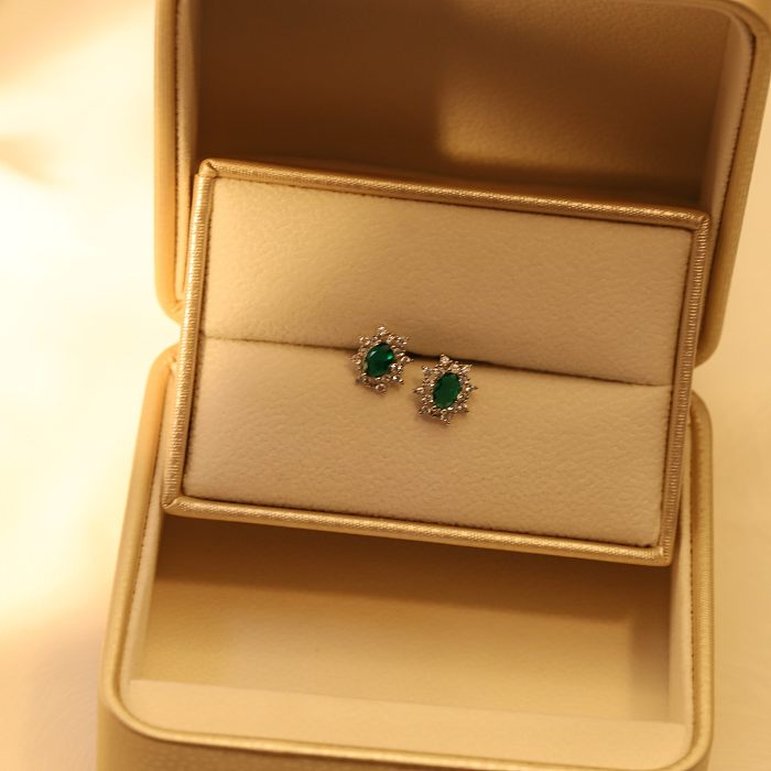 Luxurious Geometric Titanium Steel Inlay Artificial Gemstones Women'S Rings Earrings Necklace