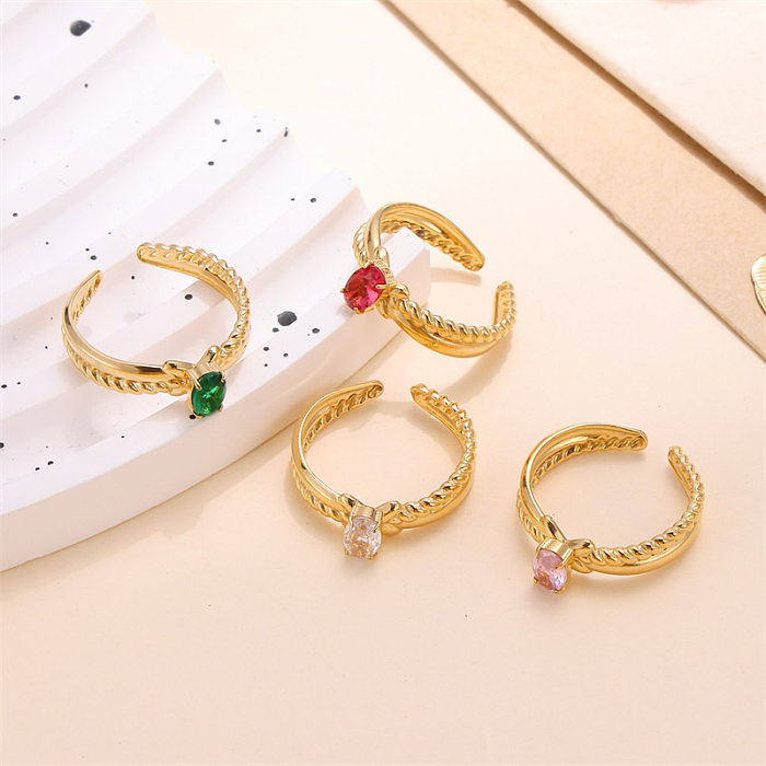 Simple Style Oval Stainless Steel Inlay Zircon Rings