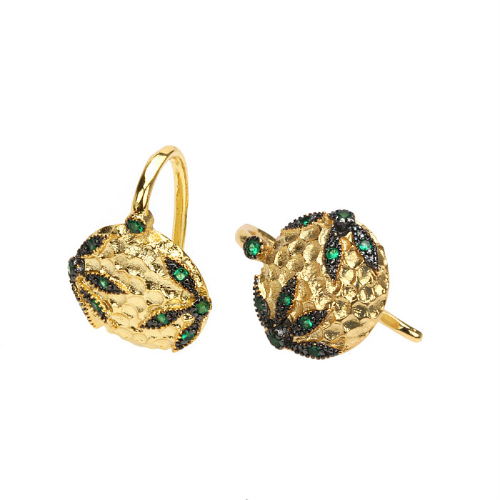 1 paire de boucles d'oreilles plaquées or 18 carats, Style Vintage, incrustation de placage géométrique en cuivre et Zircon