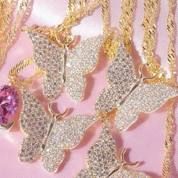 Retro-Schmetterlings-Kupfer-vergoldete Zirkon-Anhänger-Halskette in großen Mengen