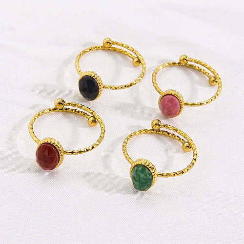 Wholesale Commute Round Stainless Steel Plating Inlay 14K Gold Plated Artificial Gemstones Open Rings