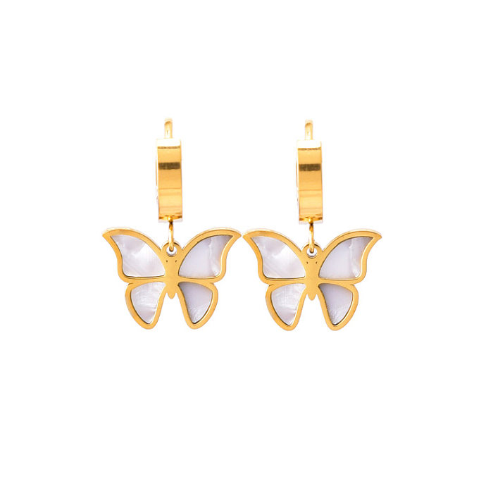 Mode Schmetterling Titan Stahl Inlay Muschel Ohrringe Halskette