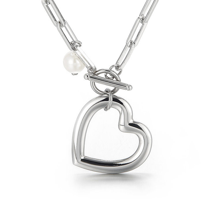 Simple Stainless Steel Thick Chain Heart-shaped Bracelet Necklace Set Square Chain OT Buckle Jewelry