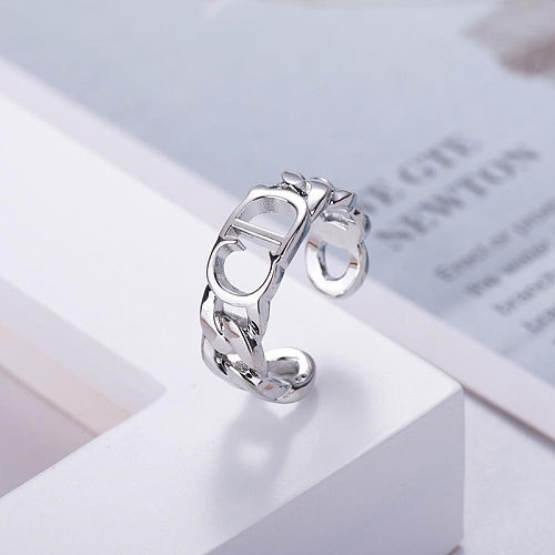 1 Stück süßer, modischer offener Ring aus Kupfer mit Buchstaben, rund, Kupfer