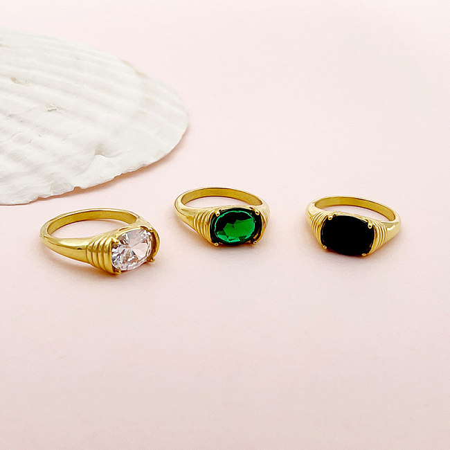 Simple Style Oval Stainless Steel Plating Inlay Zircon Gold Plated Rings