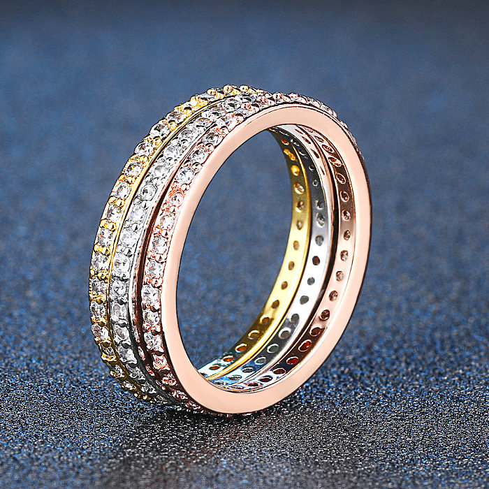 Anéis redondos glam de cobre banhado a ouro com zircão
