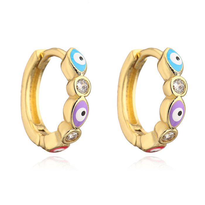 New Style Copper Plating 18K Gold Dripping Oil Zircon Devil's Eye Hoop Earrings