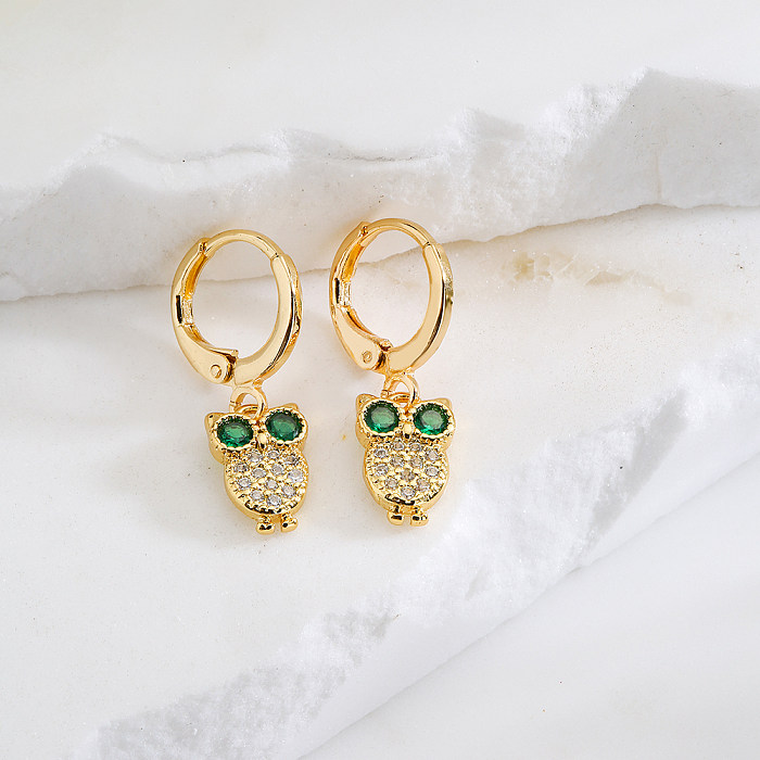 Fashion Moon Owl Crown Copper Drop Earrings Inlay Zircon Copper Earrings