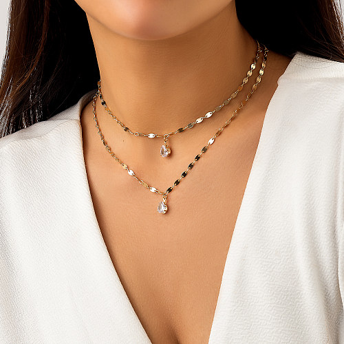 Baroque Style Simple Style Commute Water Droplets Copper Irregular Inlay Zircon Pendant Necklace