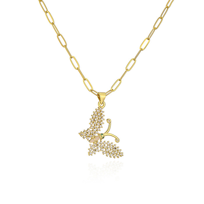 Fashion Dragonfly Butterfly Copper Gold Plated Zircon Pendant Necklace 1 Piece