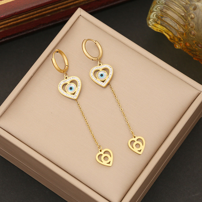 Elegant Heart Shape Eye Stainless Steel Plating Inlay Artificial Diamond Turquoise Bracelets Earrings Necklace