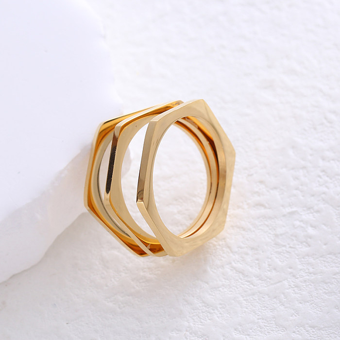 Simple Style Solid Color Stainless Steel Plating Hollow Out 24K Gold Plated Rings