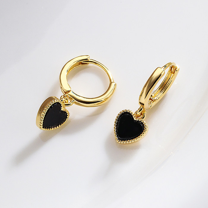 Fashion Heart Shape Copper Enamel Gold Plated Dangling Earrings 1 Pair