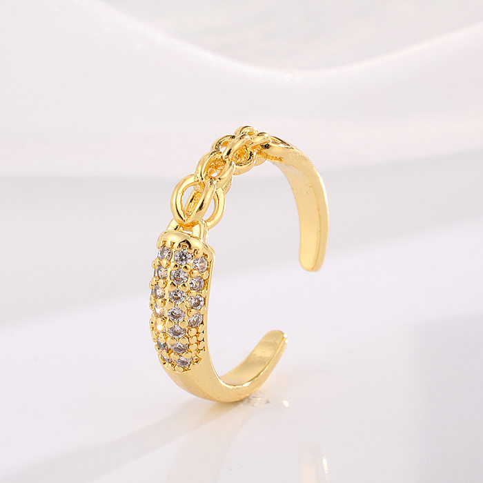 Classic Style Geometric Copper Plating Inlay Zircon 18K Gold Plated Open Ring
